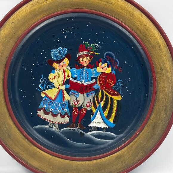 Folk Art Wooden Decorative Plate 14"D Dutch/ Scandinavian Hand Painted Wall Hang - Picture 2 of 9